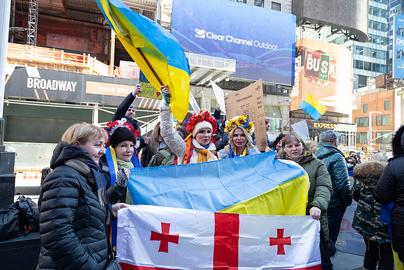 Women at a Free Ukraine Protest, Times Square