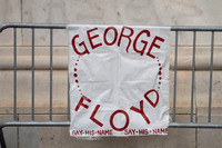 Sign with the name of George Floyd in Washington Square Park during a protest