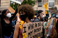 Protesters with signs in Greenwich Village, NY June 2, 2020