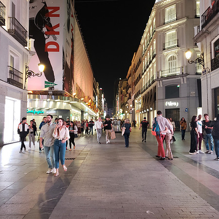 Nighttime view of a street in Madrid